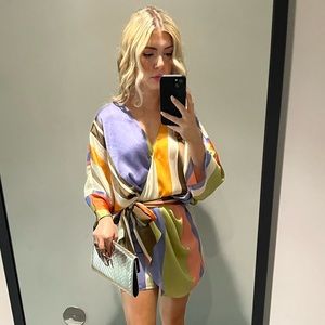 Zara Colorful Striped Satin Wrap Tie Romper